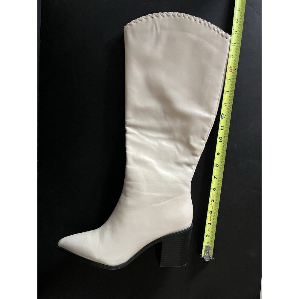 Wide Calf Boot Coconut Cream Size 9.5 Pleather Fashion Boots Side Zip 3" Block - Picture 11 of 12